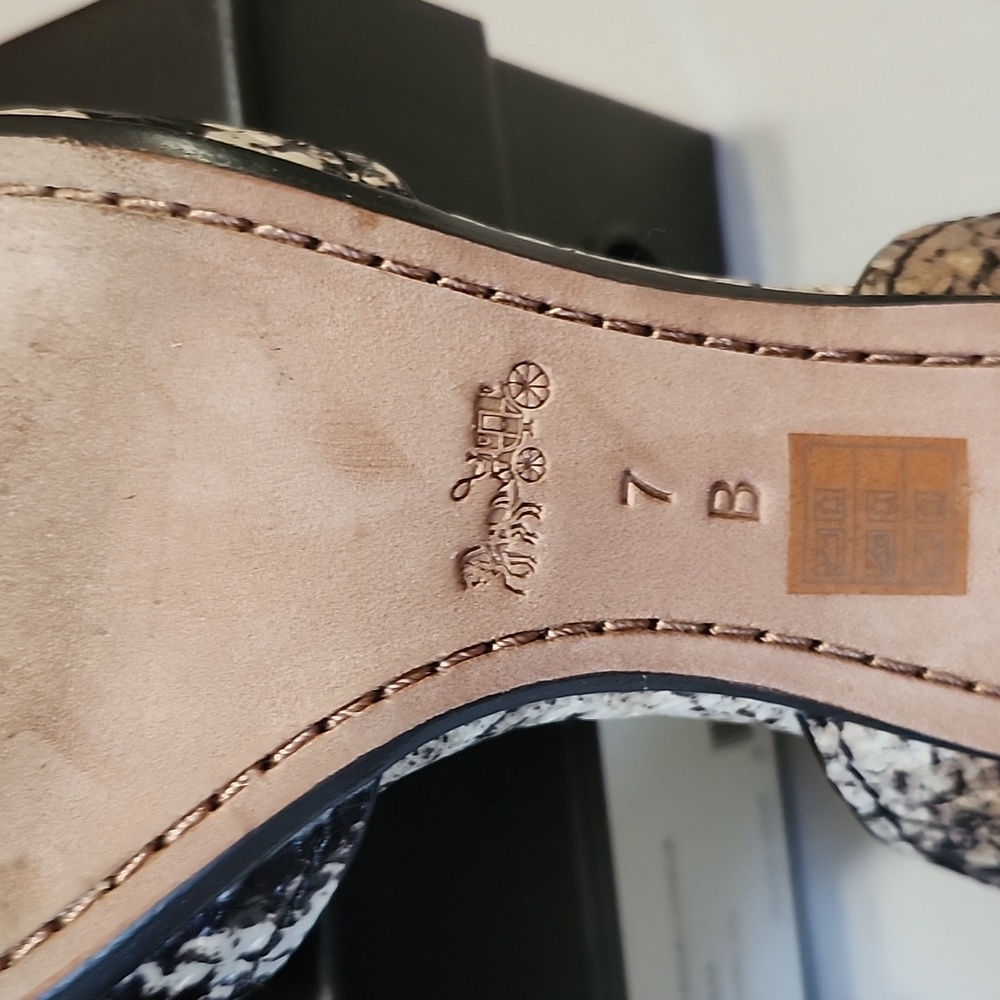 EUC (worn Once) Sz7M Coach Snakeskin Heels - Black and Tan - Picture 3 of 9